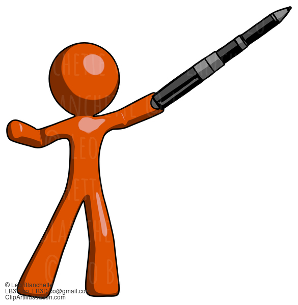 Orange Design Mascot Man Demonstrating That Indeed The Pen Is Mightier #9283