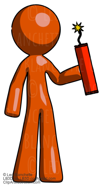 Orange Design Mascot Man Holding Dynamite With Fuse Lit #9290