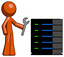 Orange Design Mascot Man Server Administrator Doing Repairs