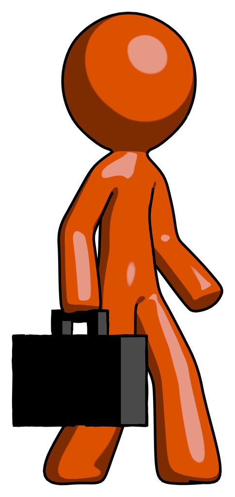 Orange Design Mascot Man Walking With Briefcase To The Right