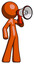 Orange Design Mascot Man shouting into megaphone bullhorn facing right