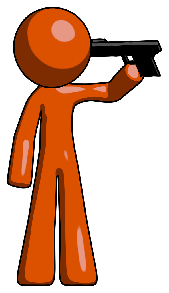 Orange Design Mascot Man suicide gun pose