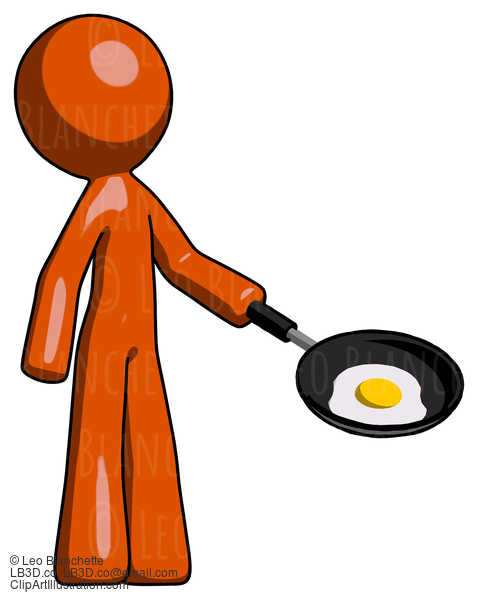 Orange Design Mascot Man Frying Egg In Pan Or Wok Facing Right #9304