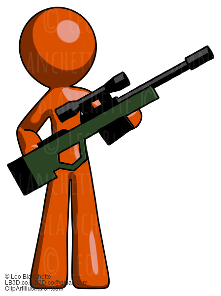 Orange Design Mascot Man Holding Sniper Rifle Gun #9305