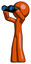Orange Design Mascot Man looking through binoculars to the left