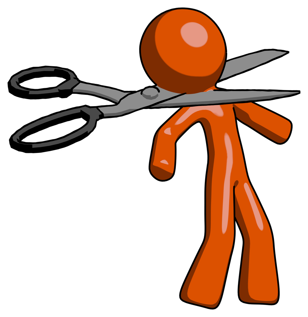 Orange Design Mascot Man scissor beheading office worker execution