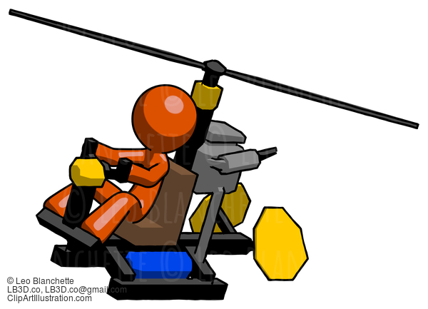 Orange Design Mascot Man Flying In Gyrocopter Front Side Angle Top View #9322