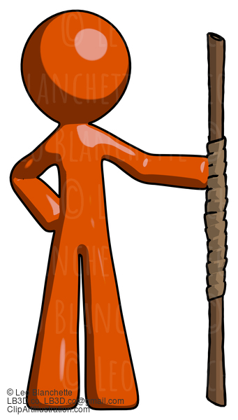 Orange Design Mascot Man Holding Staff Or Bo Staff #9323