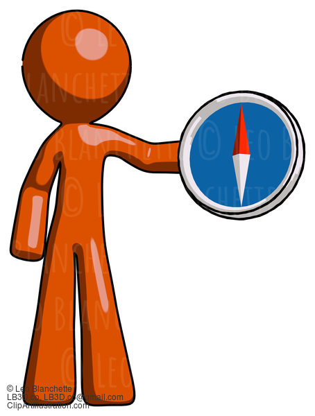 Orange Design Mascot Man Holding A Large Compass #9325