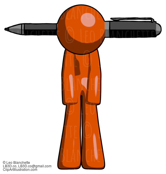 Orange Design Mascot Man Head Impaled With Pen #9326