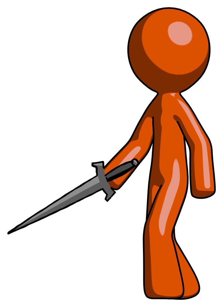 Orange Design Mascot Man with sword walking confidently