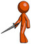 Orange Design Mascot Man with sword walking confidently