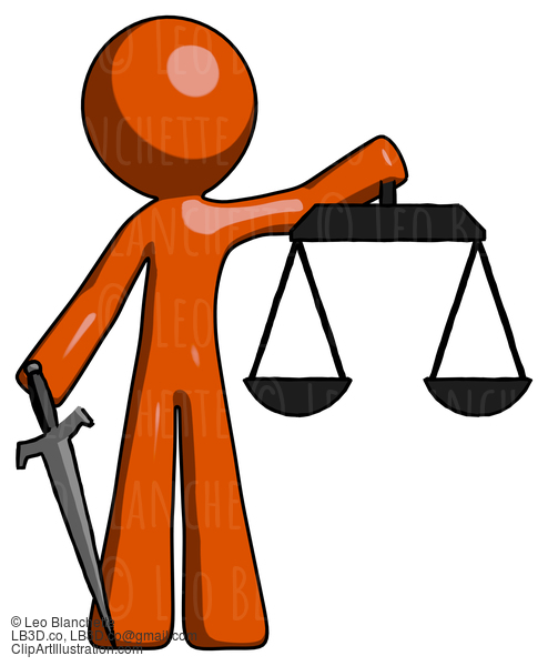 Orange Design Mascot Man Justice Concept With Scales And Sword, Justicia Derived #9329