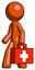 Orange Design Mascot Man Walking With Medical Aid Briefcase To Left