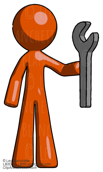 Orange Design Mascot Man Holding Wrench Ready To Repair Or Work #9338