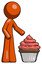 Orange Design Mascot Man with giant cupcake dessert