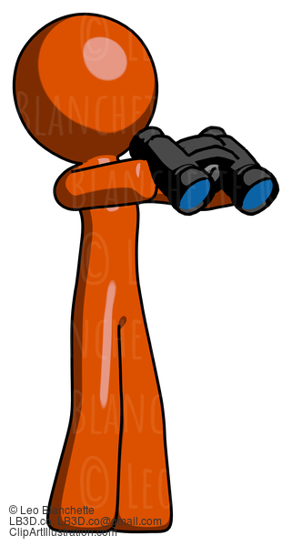 Orange Design Mascot Man Holding Binoculars Ready To Look Right #9342