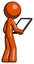 Orange Design Mascot Man looking at tablet device computer facing away