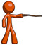 Orange Design Mascot Man pointing with hiking stick