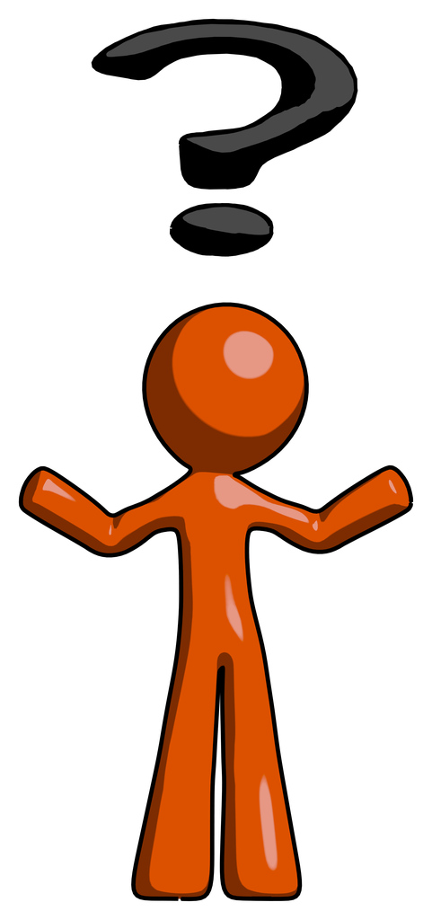 Orange Design Mascot Man With Question Mark Above Head, Confused