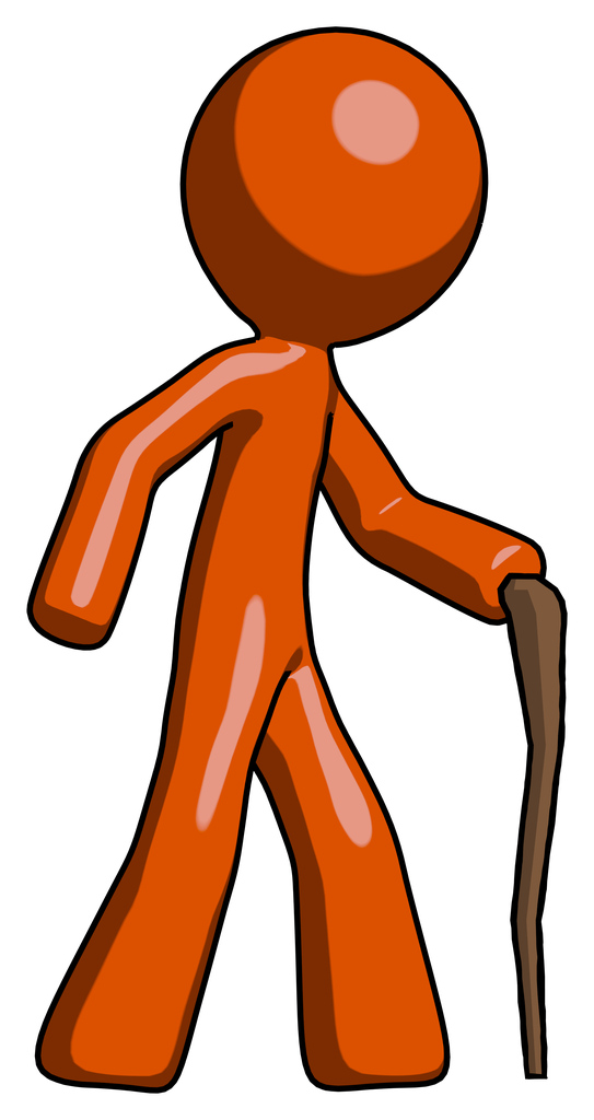 Orange Design Mascot Man walking with hiking stick