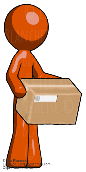 Orange Design Mascot Man Holding Package To Send Or Recieve In Mail #9352