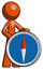 Orange Design Mascot Man standing beside large compass
