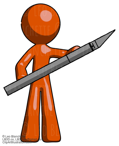 Orange Design Mascot Man Holding Large Scalpel #9355