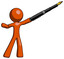 Orange Design Mascot Man pen is mightier than the sword calligraphy pose