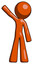 Orange Design Mascot Man Waving Emphatically with Right Arm