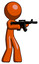 Orange Design Mascot Man shooting automatic assault weapon