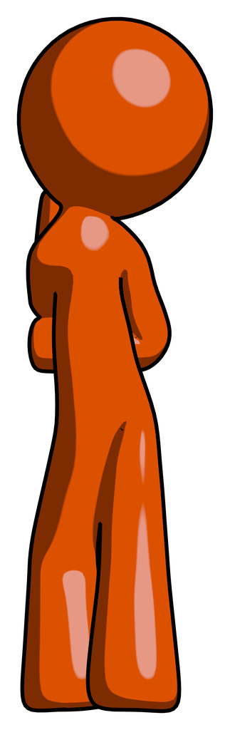 Orange Design Mascot Man Thinking, Wondering, or Pondering Rear View