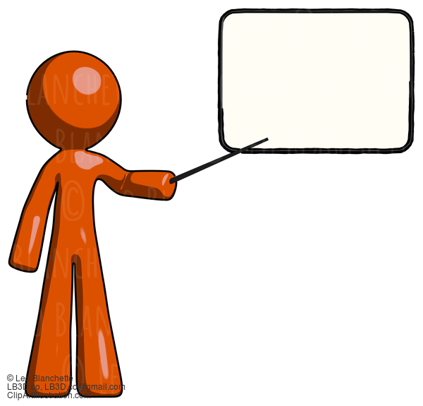 Orange Design Mascot Man Giving Presentation In Front Of Dry-Erase Board #9369