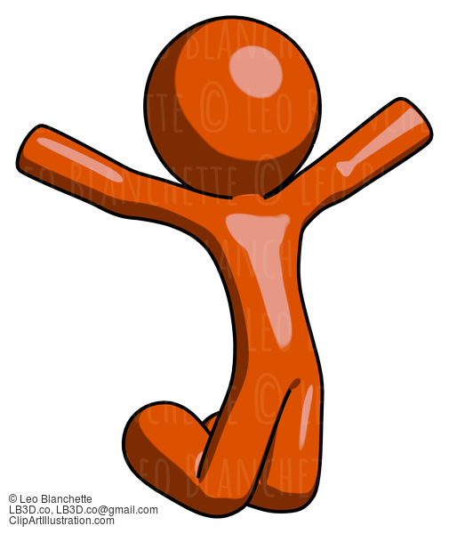 Orange Design Mascot Man Jumping Or Kneeling With Gladness #9374