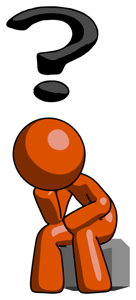 Orange Design Mascot Man Thinker Question Mark Concept