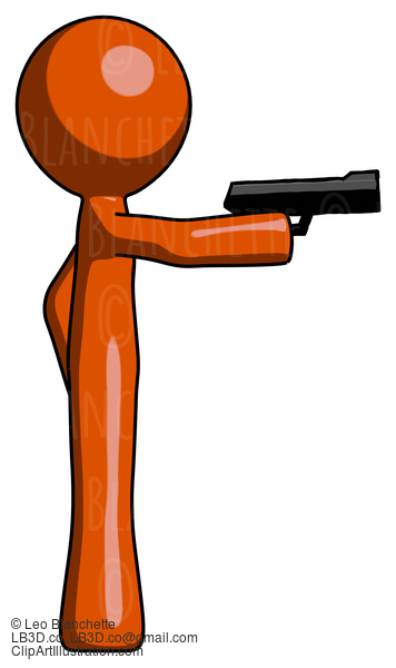 Orange Design Mascot Man Firing A Handgun #9376