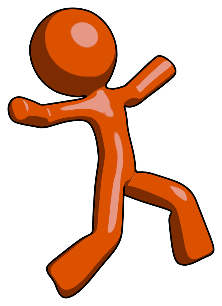 Orange Design Mascot Man running away in hysterical panic direction right