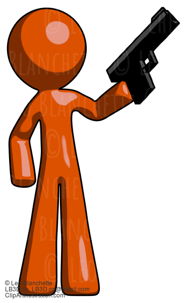 Orange Design Mascot Man Holding Handgun #9381