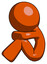 Orange Design Mascot Man Sitting with Head Down Facing Sideways Left
