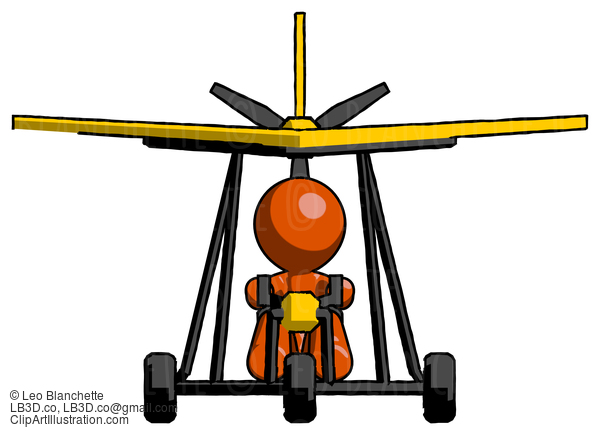 Orange Design Mascot Man In Ultralight Aircraft Front View #9384