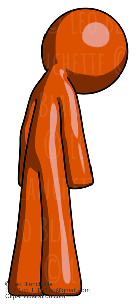 Orange Design Mascot Man Depressed With Head Down, Back To Viewer, Right #9385