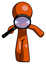 Orange Design Mascot Man looking down through magnifying glass