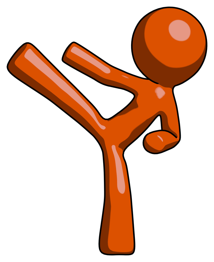 Orange Design Mascot Man Ninja Kick Left