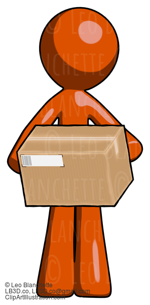 Orange Design Mascot Man Holding Box Sent Or Arriving In Mail #9392