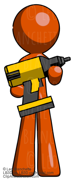 Orange Design Mascot Man Holding Large Drill #9397