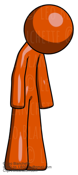 Orange Design Mascot Man Depressed With Head Down Turned Right #9399