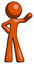 Orange Design Mascot Man Waving Left Arm with Hand on Hip