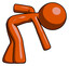 Orange Design Mascot Man Picking Something Up Bent Over