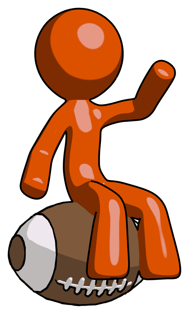 Orange Design Mascot Man sitting on giant football