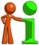 Orange Design Mascot Man with info symbol leaning up against it